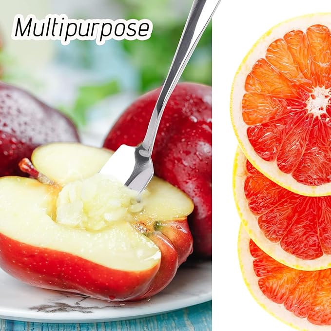 WXJ13 7 PCS Grapefruit Spoons and Grapefruit Knife, Stainless Steel Grapefruit Dessert Spoon Serrated Grapefruit Utensils Tools for Citrus Fruits Kiwi Lemon Desserts Salads