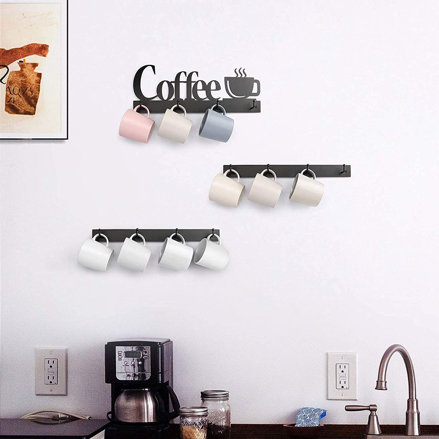 HULISEN Coffee Mug Wall Rack, Coffee Cup Holder Wall Mounted with 12 Hooks