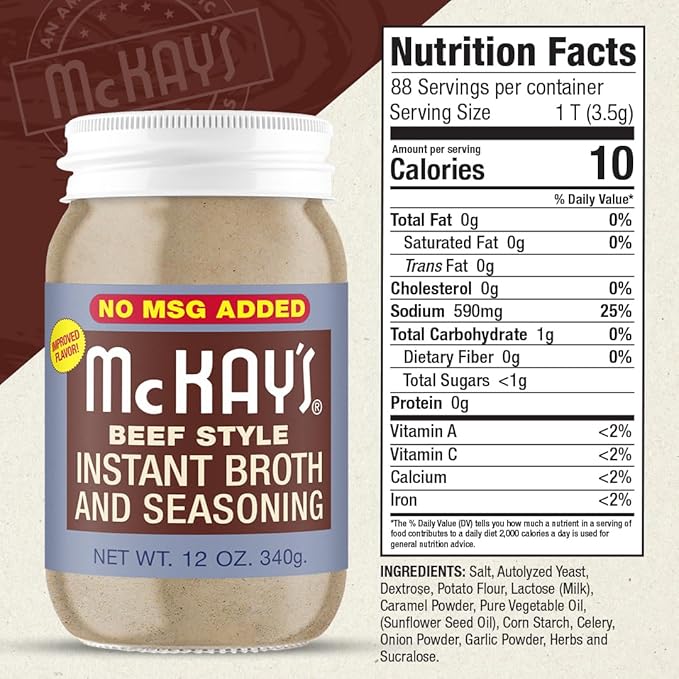 McKay's Chicken and Beef Flavored Soup Seasoning, Gluten Free, Vegetarian Instant Broth, Bullion Powdered Seasoning, Good on Meats, Veggies or in Soup! (No MSG Added Variety, 2 Pack)