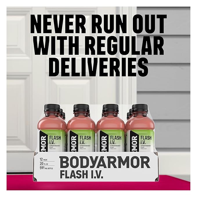BODYARMOR Flash I.V. Electrolyte Beverage, Grape, Hydration Drink with Coconut Water For Rapid Rehydration, Post Workout Recovery, 20 Fl Oz (Pack of 12)