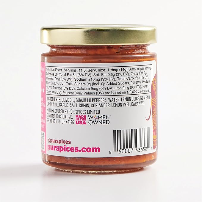 PUR Spices Medium Harissa Paste I Hot Sauce for Cooking and Dipping I Spicy Chili Pepper and Garlic Paste | Middle Eastern Inspired | Plant Based, Gluten Free, No Sugar Added, Preservative and Additive Free I 6oz Jar