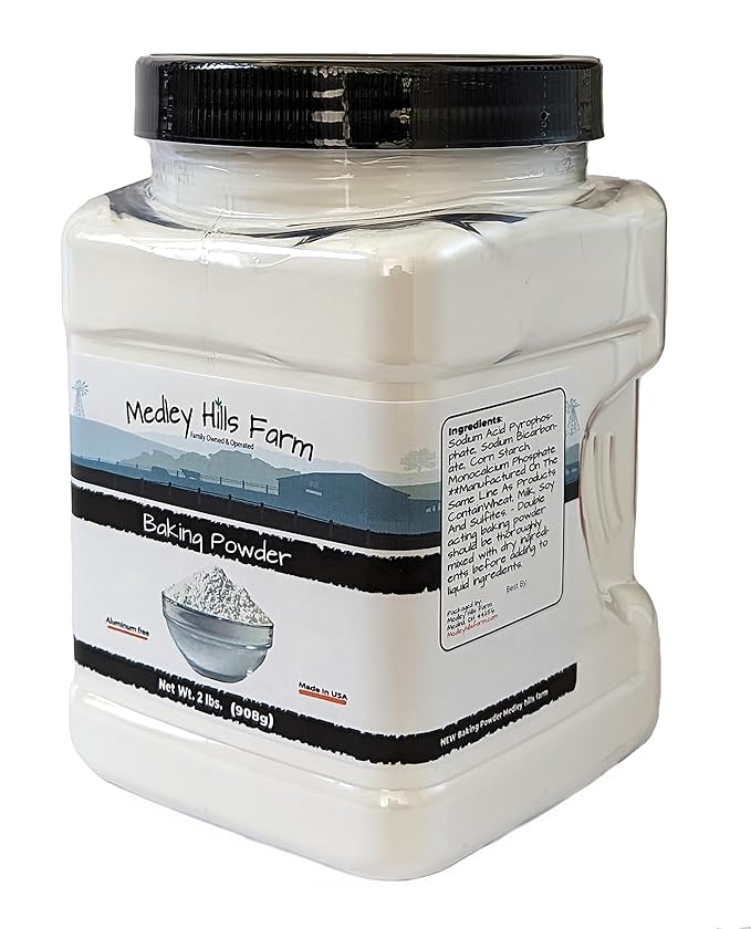 Baking Powder aluminum free by Medley hills farm 2 Lbs. in Reusable Container - Double acting aluminum free baking powder - Kosher - Baking - Made in USA