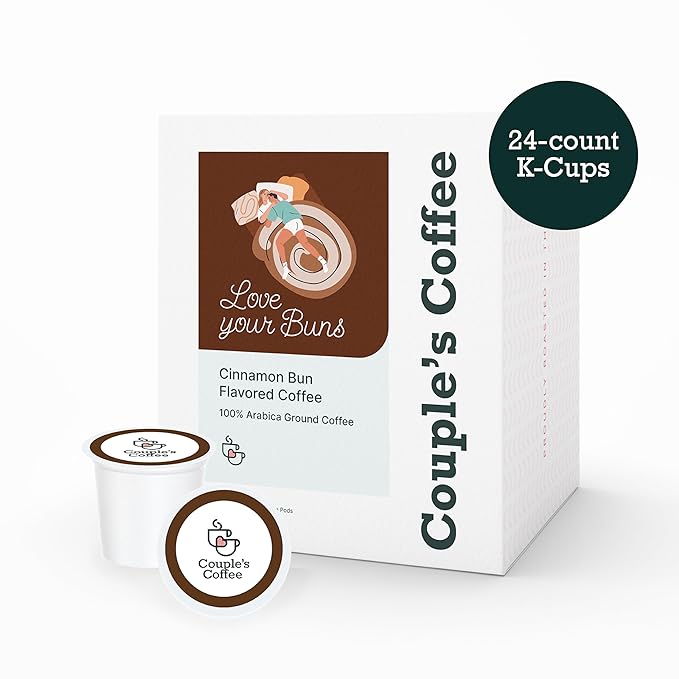 Couple's Coffee K-Cups | Cinnabon Flavored Coffee | Gives Back to Military Families | Love your Buns | Gourmet Ground Coffee with Cinnamon Bun Flavors | Compatible with K-Cups & Single Serve Brewers | 24 Count