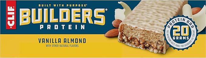 CLIF BUILDERS Protein Bars - Vanilla Almond Flavor - 20g Plant Based Protein - Gluten Free - Non-GMO - Low Glycemic - No Artificial Sweeteners - 2.4 oz. (12 Pack)