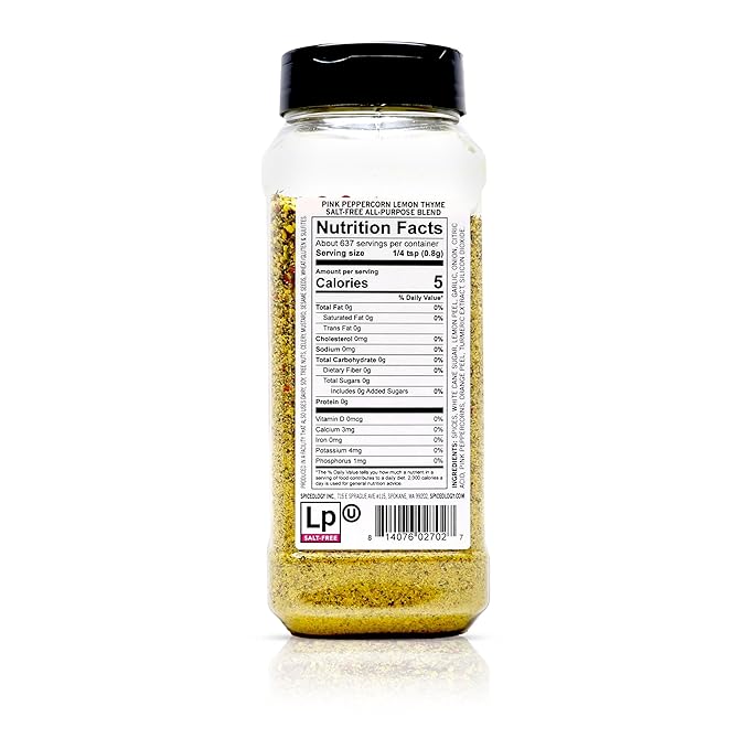 Spiceology - Pink Peppercorn Lemon Thyme All-Purpose Seasoning Blend (Salt-Free) - Lemon Pepper Spice Rub - Use On: Chicken, Salmon, Shrimp, Potatoes, Butter, Vegetables, or Salad Dressing - 18 oz