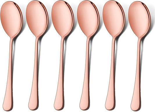 LIANYU Copper Serving Spoons Set of 6, 9.8 Inch Stainless Steel Large Dinner Buffet Catering Banquet Serving Spoons, Mirror Finish, Dishwasher Safe