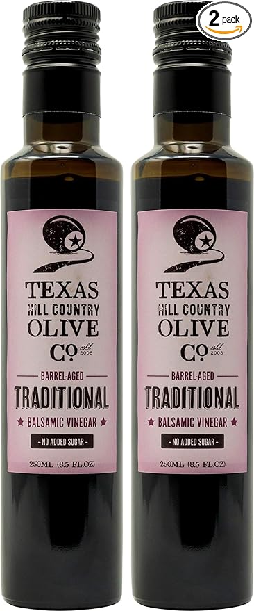 Traditional Balsamic Vinegar - Gourmet Barrel Aged Balsamic Vinegar - Great for Dressing Dipping Glazing - No Artificial Flavors or Added Sugar - Made in Texas (8.5 oz, 2 Pack)
