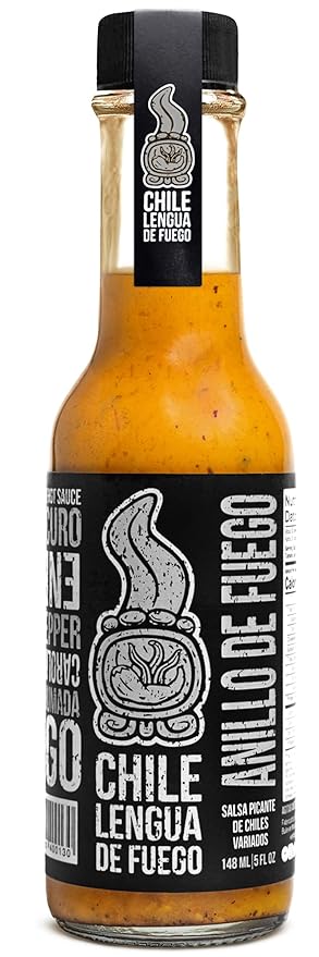 Hot Sauce | Chile Lengua de Fuego (Pack of 1, Anillo de Fuego) – Ultra-Hot Carolina Reaper Sauce with Honey, Rum, Dill & Garlic