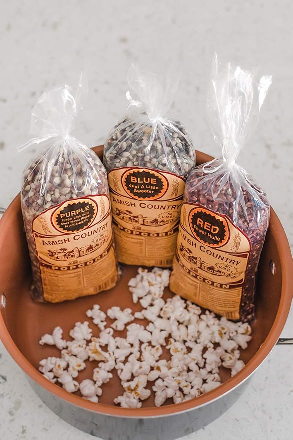 Amish Country Popcorn | 3-1 lb Bags | Purple, Red and Blue Popcorn Kernels | Old Fashioned, Non-GMO and Gluten Free (3-1 lb Bags)