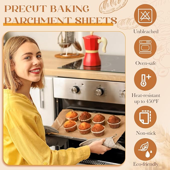 1000 Pcs 12x16 Inch Unbleached Parchment Paper Sheets, Bulk Precut Parchment Paper for Baking, Non-stick Flat Baking Sheets for Cookies, Cooking, Grilling, Air Fryer, Steaming, Oven