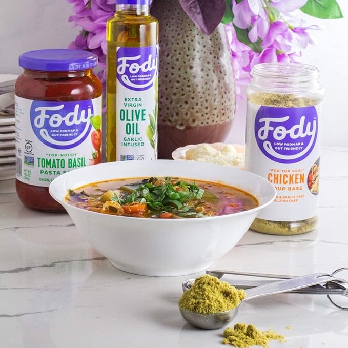 Fody Foods Cooking Bundle | Chicken & Vegetable Soup Base, Garlic & Shallot Infused Olive Oil | Low FODMAP | Gut & IBS Friendly No Onions | 10.6 Ounce, Pack of 2, 8.4 Fl Ounce, Pack of 2