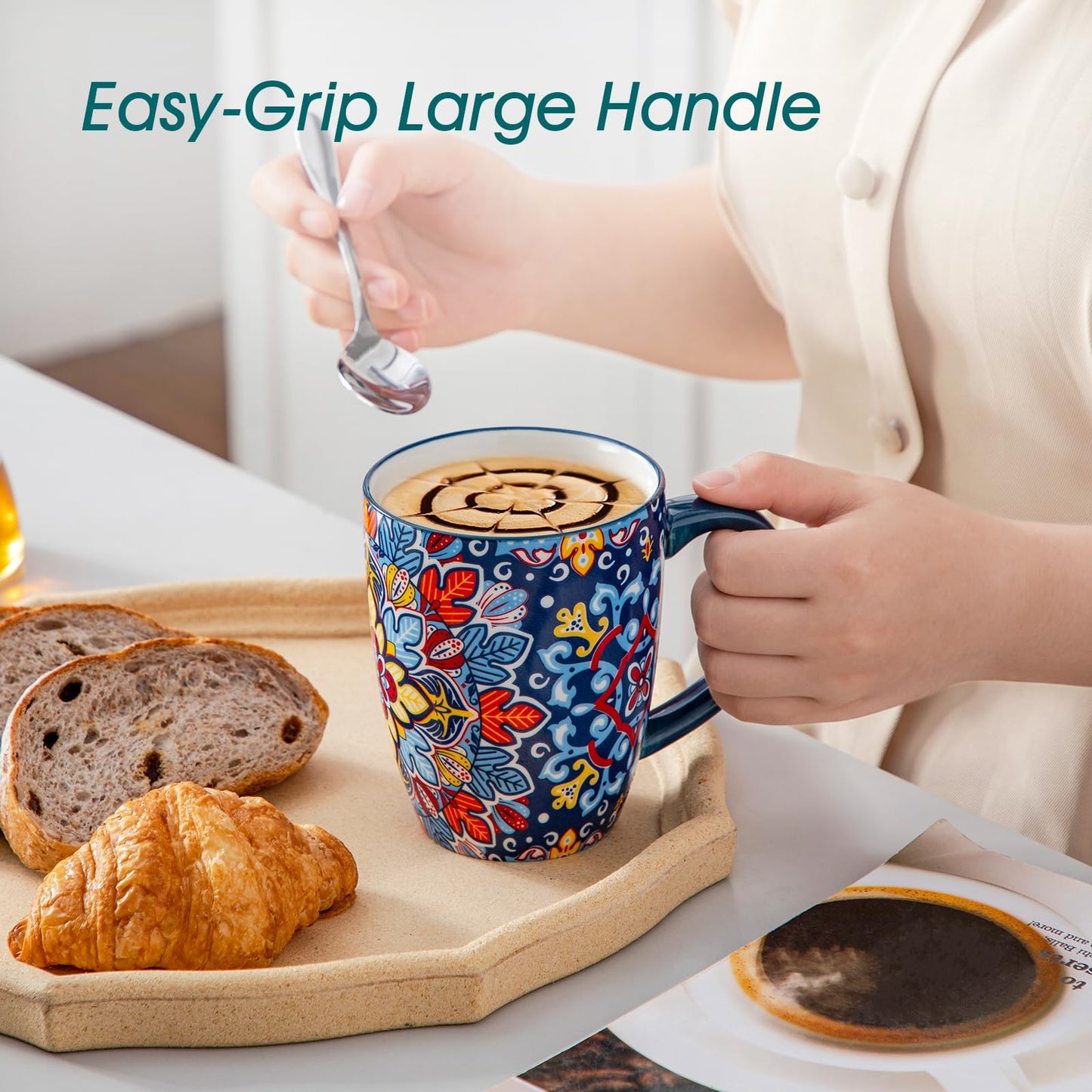 vancasso SIMI 16 oz Large Coffee Mugs Set of 6, Ceramic Cups with Handle