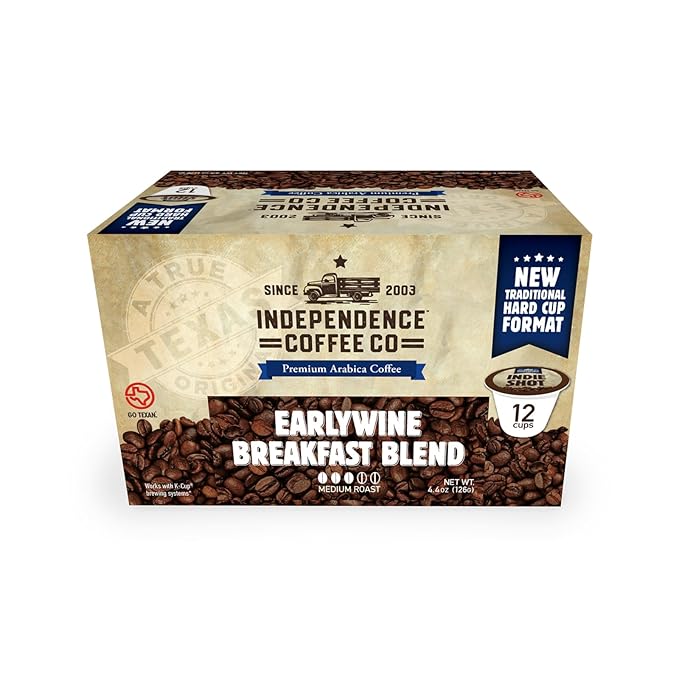 Independence Coffee Co. Earlywine Breakfast Blend, Medium/Dark Roast, Single Serve Coffee K Cup Pods, 12 Count