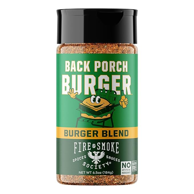Fire & Smoke Back Porch Burger Seasoning | BBQ Rub for Smoking and Grilling Meat | Beef, Pork, Chicken, Turkey, Veggie | BBQ Rubs and Spices | Brown Sugar, Onion, Paprika, Black Pepper | M 6.5 oz