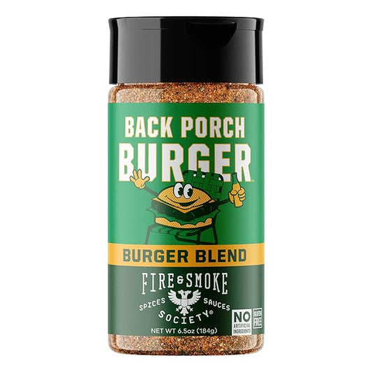 Fire & Smoke Back Porch Burger Seasoning | BBQ Rub for Smoking and Grilling Meat | Beef, Pork, Chicken, Turkey, Veggie | BBQ Rubs and Spices | Brown Sugar, Onion, Paprika, Black Pepper | M 6.5 oz