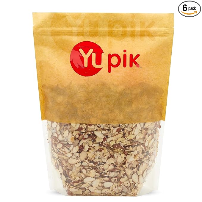 Yupik Sliced California Almonds With Skins, 2.2 lb, Unblanched, Gluten-Free, Kosher, Raw, Good Source Of Protein, Fiber, Iron & Calcium, Low In Carb, Pack of 6