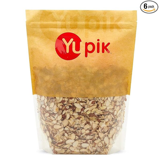 Yupik Sliced California Almonds With Skins, 2.2 lb, Unblanched, Gluten-Free, Kosher, Raw, Good Source Of Protein, Fiber, Iron & Calcium, Low In Carb, Pack of 6