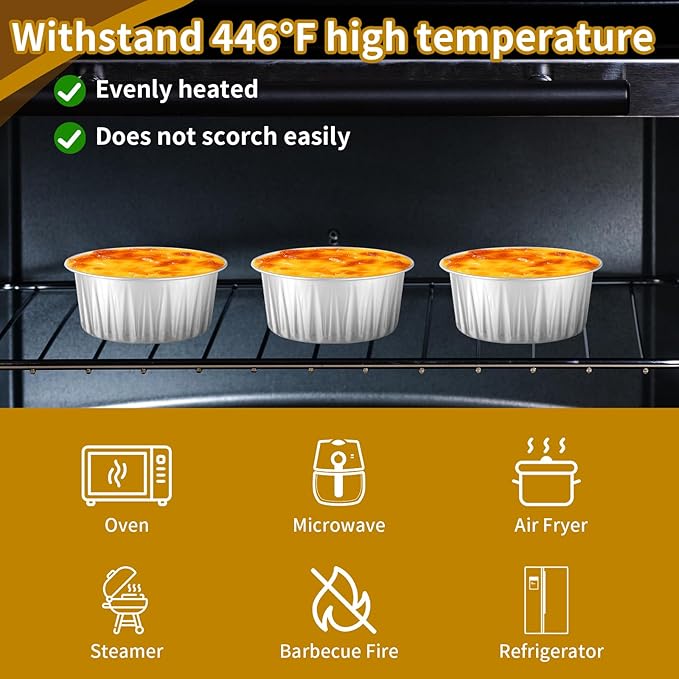 200Pack 5oz Mini Cake Pans with Lids Baking Cups Aluminum Foil Tins, Individual Round Dessert Cups Containers for Sales,Party,Picnics (Silver)