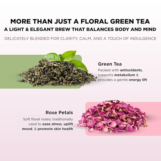 CHAYAM Rose Green Tea - 50g/1.77oz | Premium Floral Tea Tin | Whole Leaf Green Tea and Dried Rose Petals For Healthy Tea | 100% Natural Ingredients with No Sugar & Zero Calories - Pack of 1