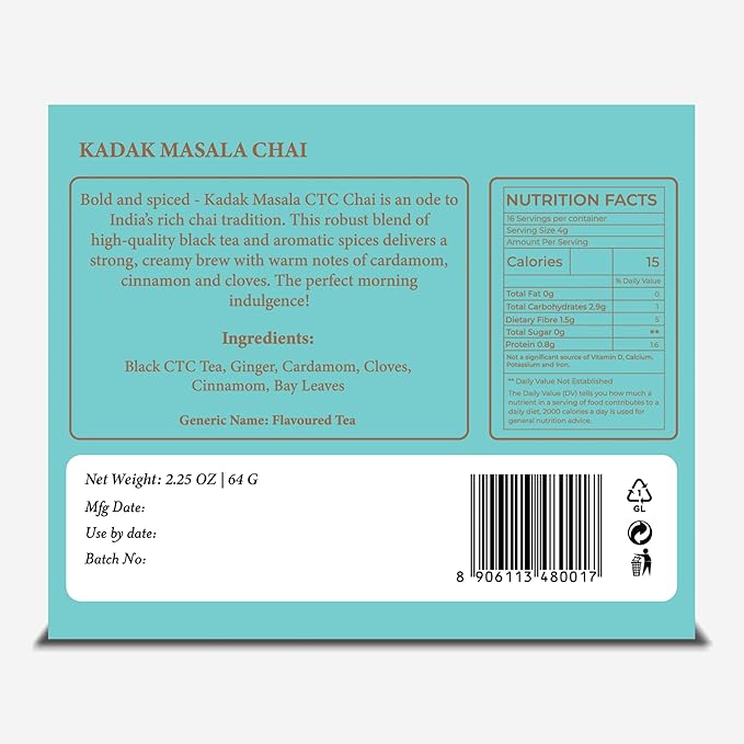 TGL Co. Kadak Masala Chai ??Spiced Black Tea Bags | Bold Indian Chai with Real Spices ??16 Teabags, 2.25 oz | Strong & Aromatic | Gift-Ready Box
