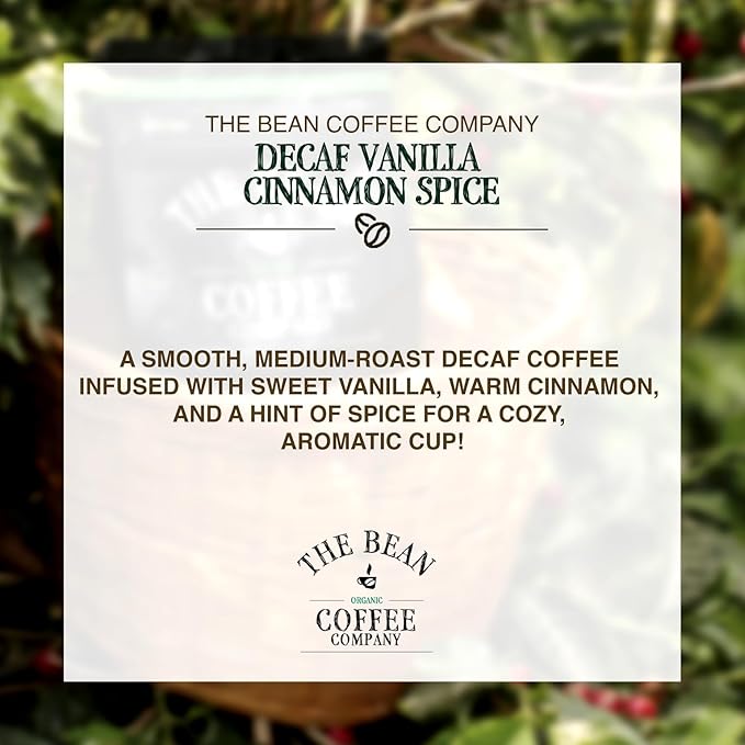The Bean Organic Coffee Company Water Processed DECAF Vanilla Cinnamon Spice, Medium Roast, Whole Bean Coffee, 5-Pound Bag