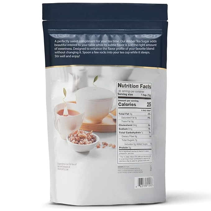 Tea Forte Natural Amber Hue Beet Rock Sugar Crystals for Tea and Coffee, Dissolves Quickly, Vegan and Non-GMO, Resealable 1 Pound Bag