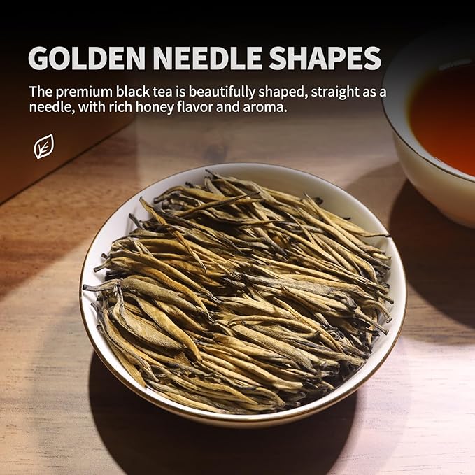 KHS Organic Black Tea Grade AAA (Super Grade), 3.17 OZ Chinese Yunnan Black Tea Loose Leaf, No Dust Production Workshop, Natural Organic Planting Loose Leaf Tea Perfect for Hot Brew, Dian Hong