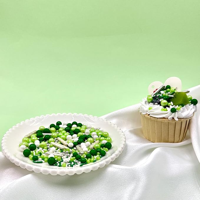 Sprinkles for Cake Decorating, Green and White Pearl Silver Jimmies St. Patrick?셲 Day Sprinkles Mix for Baking Cookies Cupcake Ice Cream