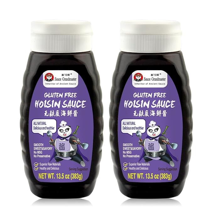Gluten Free Hoisin Sauce, Exclusive Formula, The Soul of Asian Flavors, Low Sodium Vegan, No Preservatives, Tips for Simmered, Marinade, Stir-Fry, Soups, Pizza, 13.5oz (Pack of 2)- Sauce Grandmaster