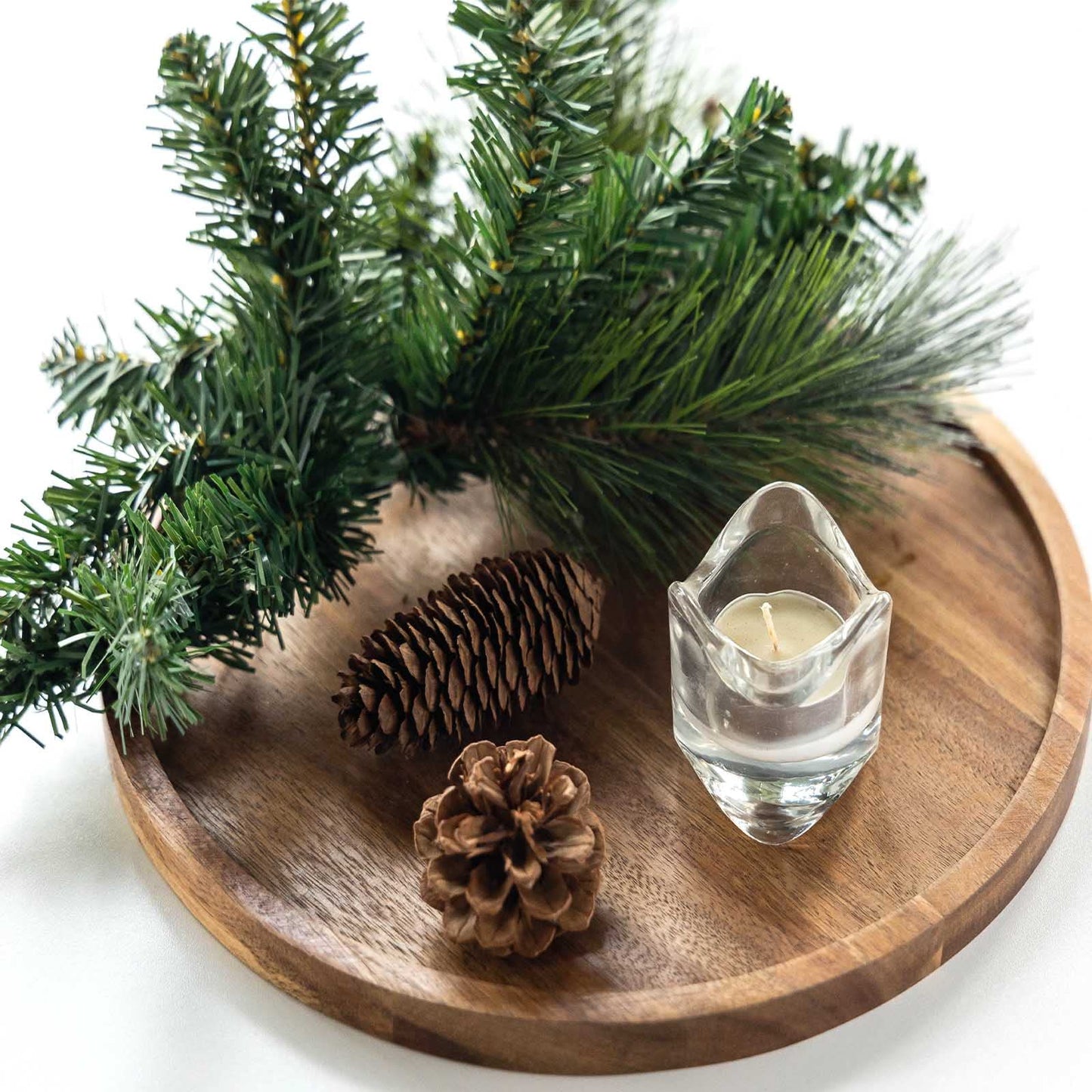 11.5 Inches Candle Holder Tray Home Decor, Round Wood Tray for Coffee Table, Small Wooden Serving