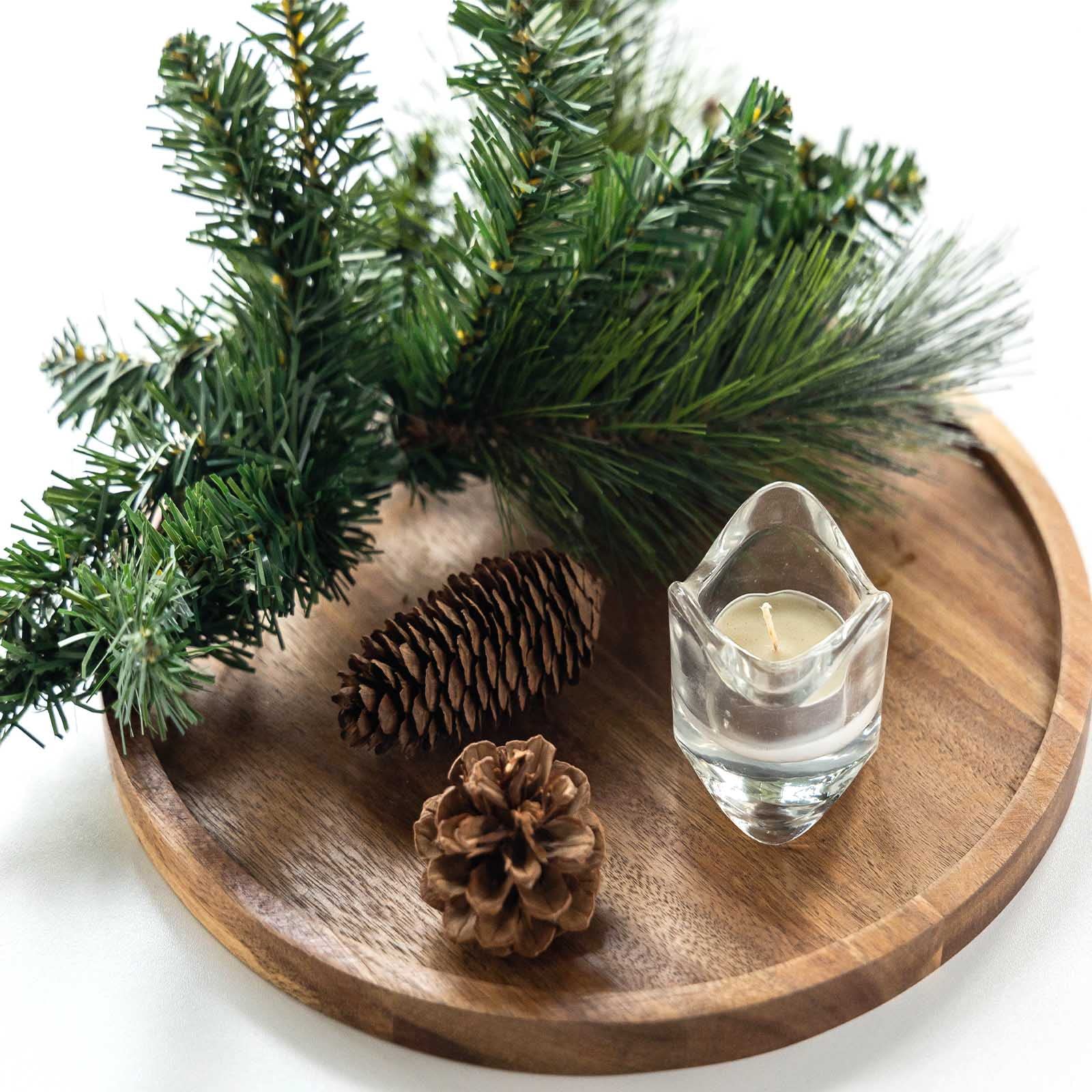 11.5 Inches Candle Holder Tray Home Decor, Round Wood Tray for Coffee Table, Small Wooden Serving