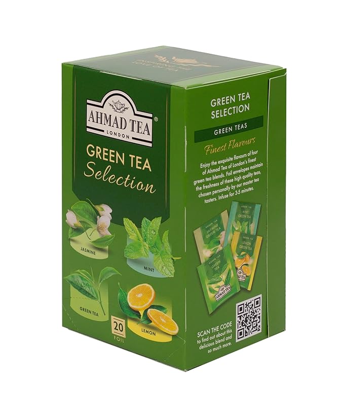 Ahmad Tea Green Tea, Green Tea Selection, Lemon Green Tea, Jasmine Green Tea, Mint Green Tea, & Green Tea Teabags, 20 ct (Pack of 1) - Caffeinated & Sugar-Free
