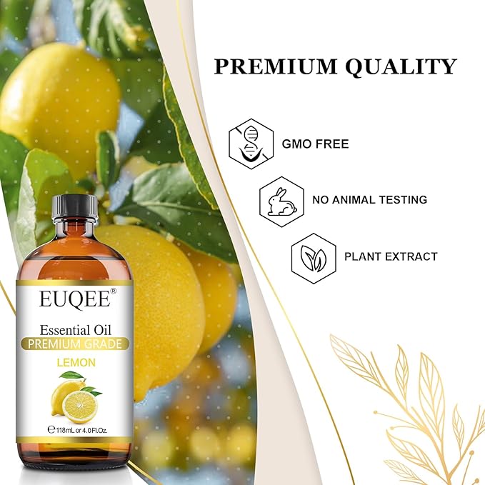 Lemon Essential Oil with Glass Dropper, Great for Aromatherapy, DIY Soap, Humidifier, Candle Making(4Fl oz/118mL)
