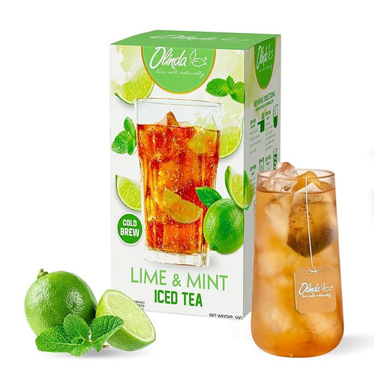 Olinda Lime & Mint Iced Tea Flavored Cold Brew with Black Tea Zero Calories Zero Carbs Zero Sugar Antioxidant Rich Summer Caffeinated Mint Easy to Make Individually Wrapped 25 Tea Bags
