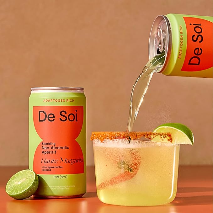 De Soi Haute Margarita Mocktails NA Drinks 8 fl oz (12-pack) - Adaptogen Drink, Sparkling Drink with Calming Botanicals, Mocktail Drinks, Gluten Free, No Artificial Flavors