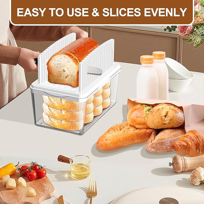 Upgrade Pull Out Bread Slicer for Homemade Bread with Bread Box, Foldable Bread Slicing Guide,Removable Cutting Board, Slice Evenly, Bread cutter slicer Suitable for Bread Making Supplies