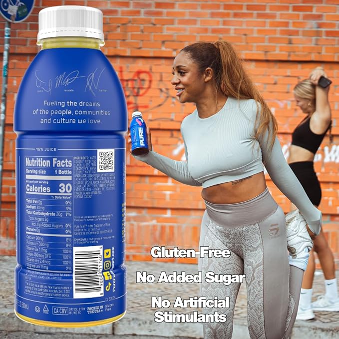 Pure Fuel Hydration Drinks Limitless Lemonade - Plant-Based Healthy Electrolyte Drinks with B-Vitamins - No Added Sugar - 12 Pack x 16.9 fl oz Bottles