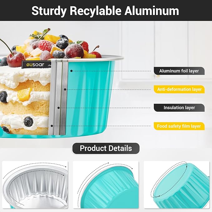 EUSOAR Aluminum Baking Cups with Lids, 30pcs 5oz Disposable Aluminum Foil Ramekins Cupcake Baking Cups Containers Wrappers Dessert Cups with Lids, Mini Aluminum Cheesecake Pan Creme Brulee Ramekins