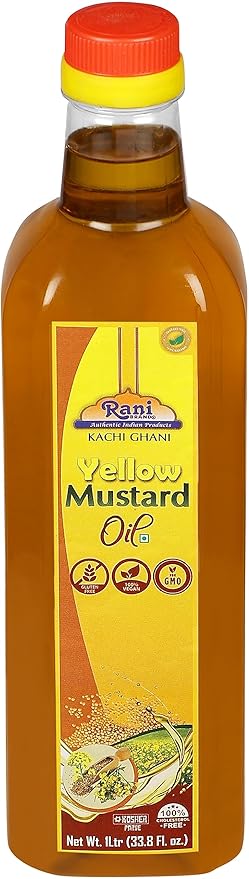 Rani Yellow Mustard Oil (Kachi Ghani) 33.8 Ounce (1 Liter) NON-GMO | Gluten Free | Vegan | 100% Natural | Kosher