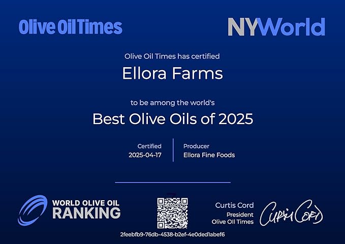 Ellora Farms, Single Estate PDO Greek Extra Virgin Olive Oil, Cold Pressed & Traceable Olive Oil, Kosher, 1 Lt Tin (33.8 oz.), Pack of 4