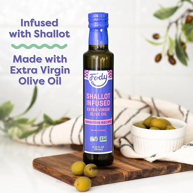 Fody Foods Shallot Infused Extra Virgin Olive Oil, 8.45 Oz, Low FODMAP Certified, Gut & IBS Friendly, Cold-Pressed, Vegan, Non-GMO, Gluten Free, Made in Italy