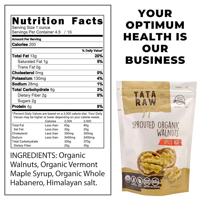TATA RAW - Organic Sprouted Maple Walnuts - Spicy Hot! (1 lb)