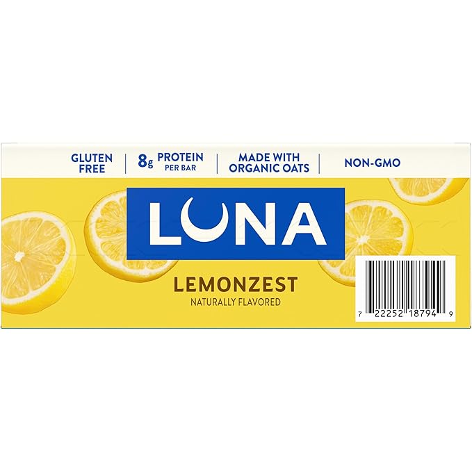 LUNA Bar - LemonZest Flavor - Gluten Free Snack Bars - Non-GMO - Protein Bars - Made with Organic Oats - Value Pack (12 Pack)