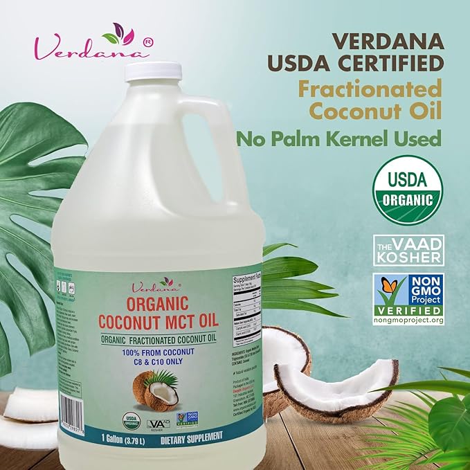 Verdana USDA Certified Organic Coconut MCT Oil ?밊ractionated Coconut Oil ??No Palm Kernel Used ??Kosher, Food Grade, Non-GMO ??Great for Keto and Paleo Diets ??1Gallon