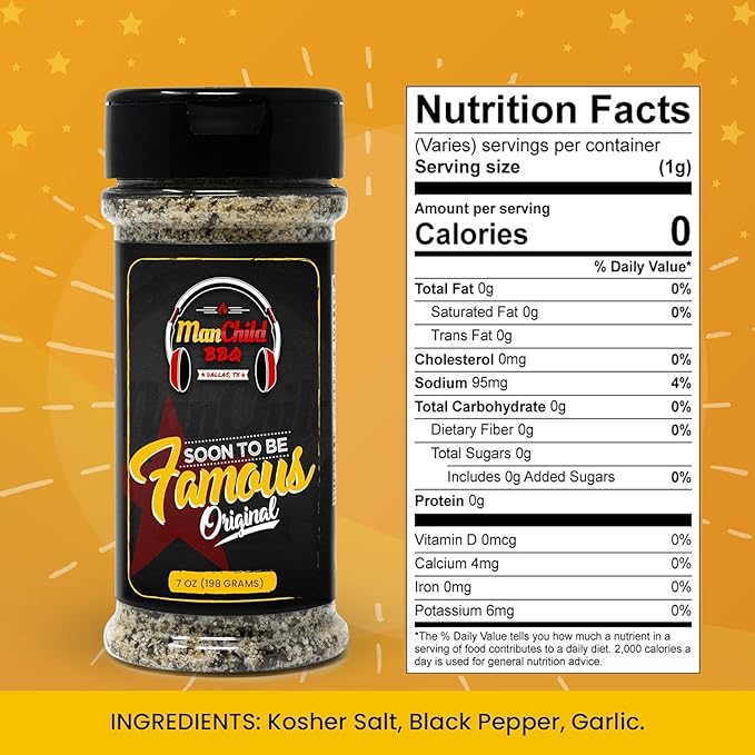 All-Purpose Salt Pepper Garlic BBQ Rub by Manchild, Authentic Texas Style Dry Rub for Beef, Chicken, Pork, Seafood & Veggies, 7 oz