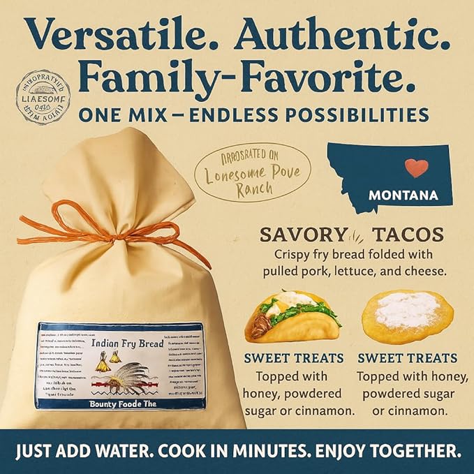 Bounty Foods Indian Fry Bread Mix 16 oz ??Authentic Montana-Made Native Flatbread Blend in Western-Style Burlap Bag ??Perfect for Navajo Tacos, Powwows, and Traditional Dishes
