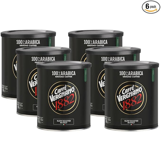 Caffì±?Vergnano Italian Finely Ground Espresso Coffee, 6 Pack ??100% Arabica for Moka, Intensity 4 ??Sweet & Balanced Blend Slow Roasted with Notes of Chocolate, Hazelnut, Caramel, 8.82 oz Tin