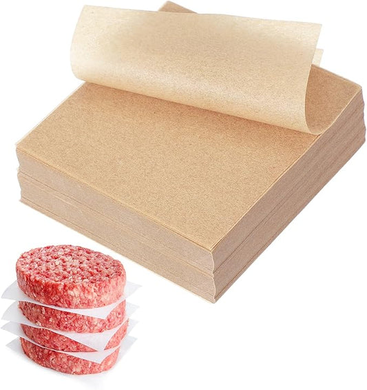uxcell 500 Pcs Unbleached Parchment Paper Baking Sheets Squares, 3.1 Inch Hamburger Patty Paper, Non Stick Parchment Pulp Paper for Baking Grilling or Meat Storage, Wood Color