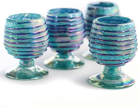 Authentic Mexican Tequila Hand Blown Shot Glasses - Set of 4-2 oz - Mini Glass Snifters - Heavy Base - Cognac (Sapphire Spiral)