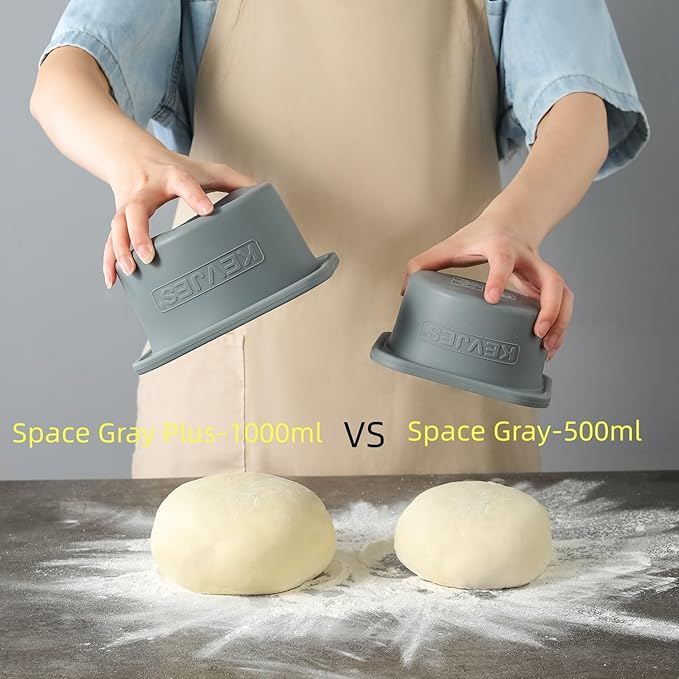 1000ml PLUS Pizza Sourdough Proofing Containers with Air-tight Lids for DIY family Artisan Pizza,Bread,Bagel-Food Grade Silicone -Freezer, Fridge, Dishwasher Safe-2 Pack (Space Grey)